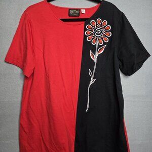 Bob Mackie Wearable Art Top Floral Beaded Embroidered Womens XLarge Red  Black